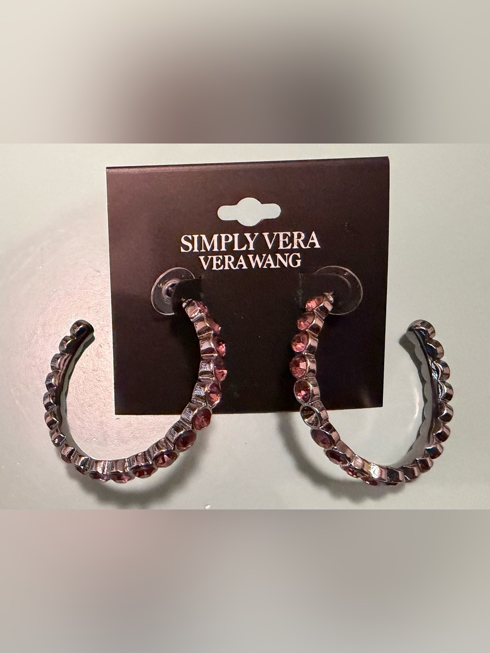 Simply Vera Vera Wang Rose-Pink Crystal Hoop Earrings - in Gunmetal